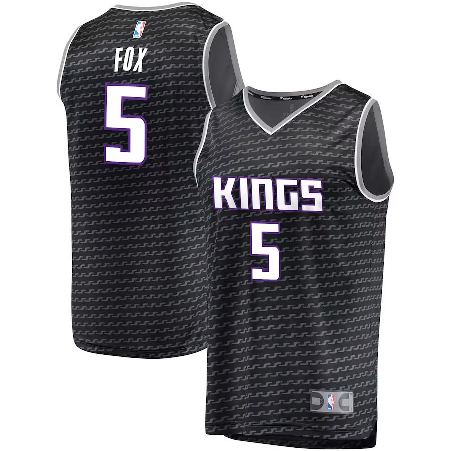 Men Sacramento Kings 5 De Aaron Fox Fanatics Branded Black Fast Break Replica NBA Jersey